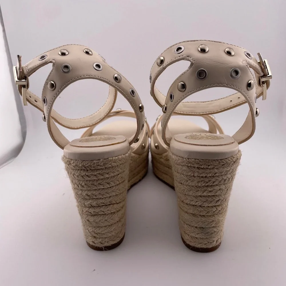 Vince Camuto Cream Studded Feegella Espadrille Wedge Sandals Women's Size‎ 8.5